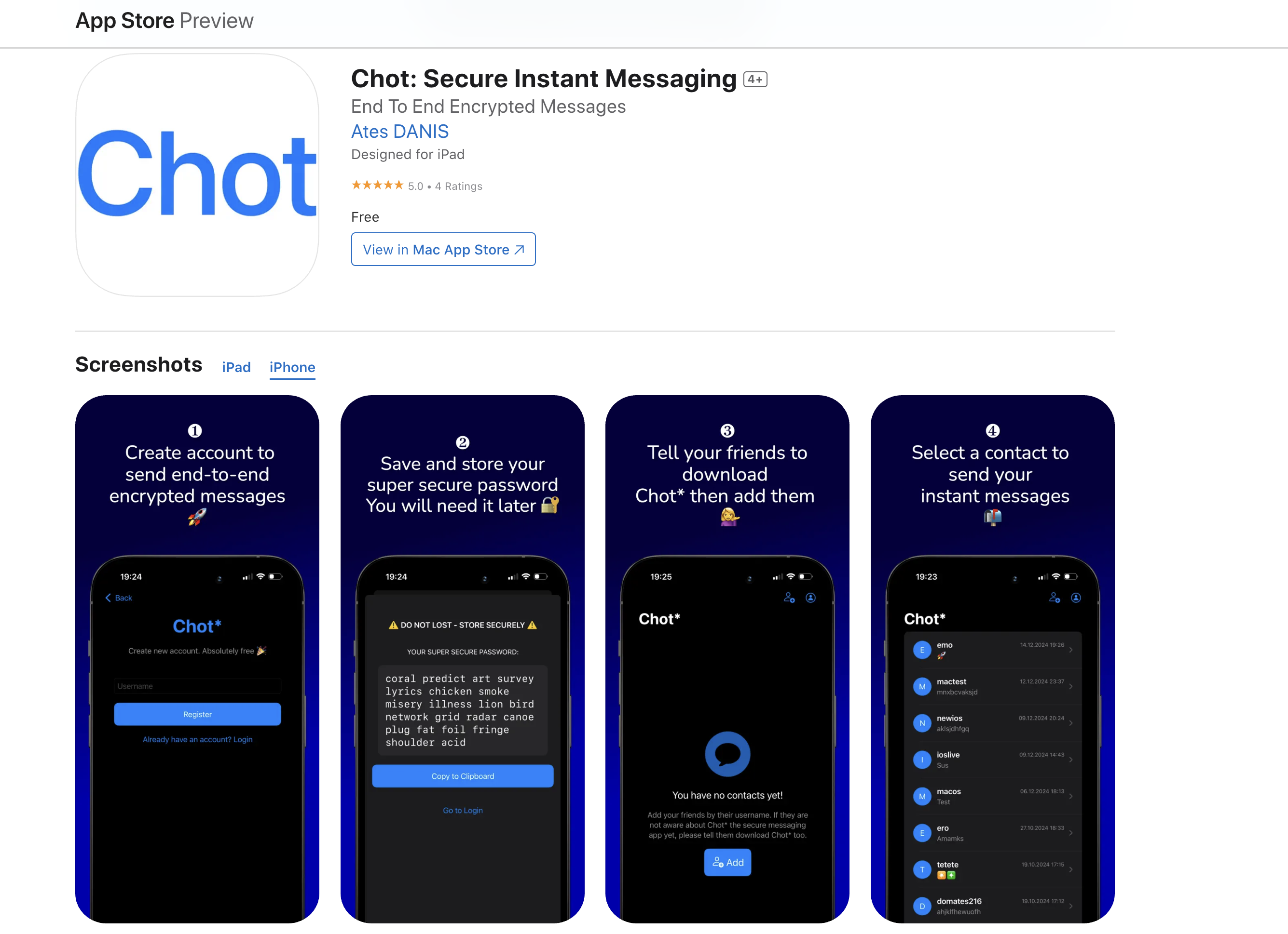 Chot Secure Messaging Interface