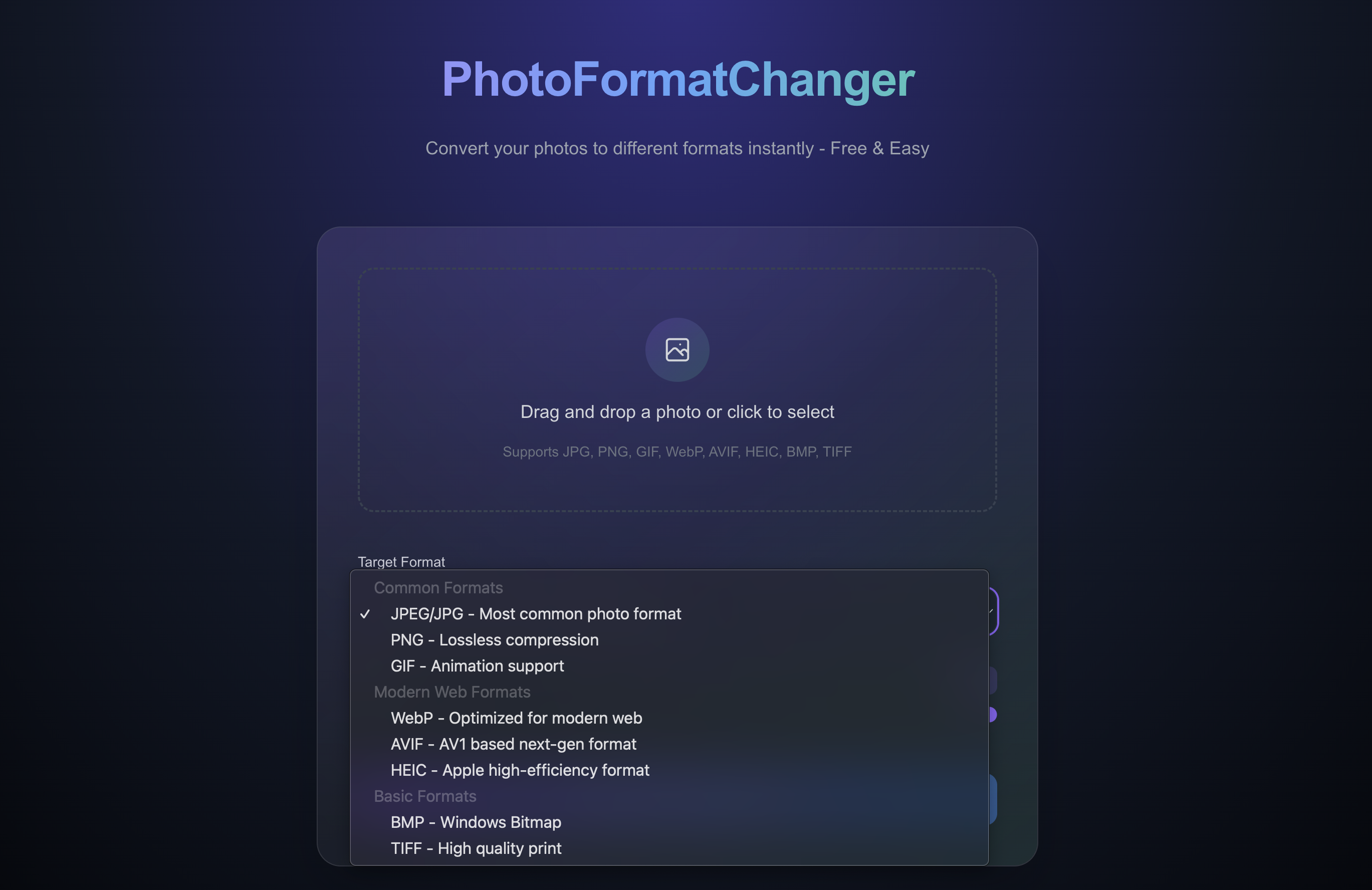 PhotoFormatChanger Application Interface